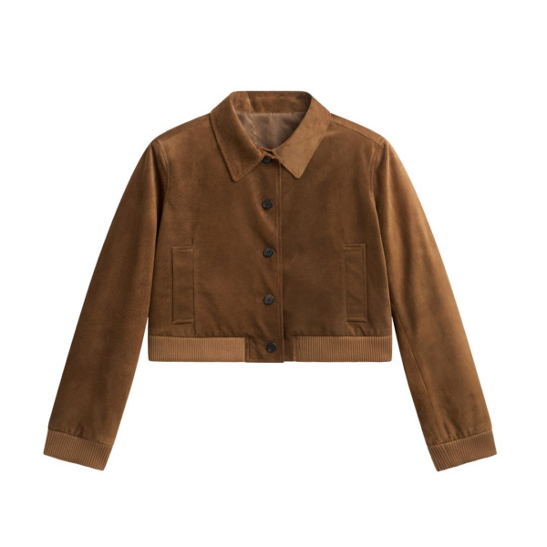 The Frankie Shop Hartford Suede Short Jacket - Dark Camel - Oversized Minimalist Jackets in Brown - Shop at Luxury Shoes 