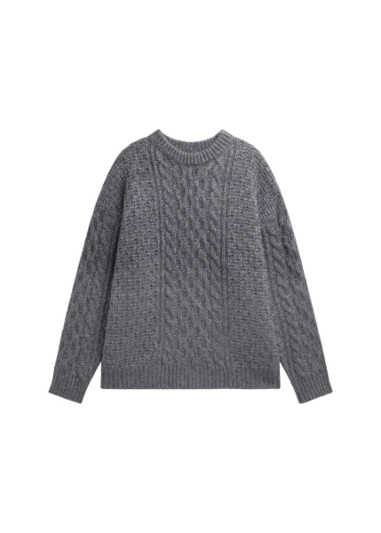 The Frankie Shop Janesen Oversized Cable Knit Sweater - Grey Melange - Oversized Minimalist Knitwear in Grey - Shop at Luxury Shoes 