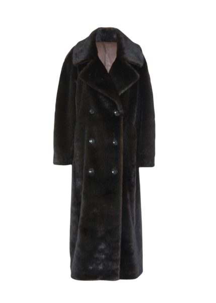 The Frankie Shop Joni Faux Fur Coat - Dark Espresso - Oversized Minimalist Coats in Brown - Shop at Luxury Shoes 