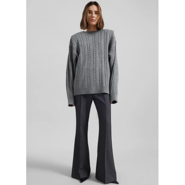 The Frankie Shop Karmoy Cable Knit Padded Sweater - Grey - Oversized Minimalist Knitwear in Grey - Shop at Luxury Shoes 