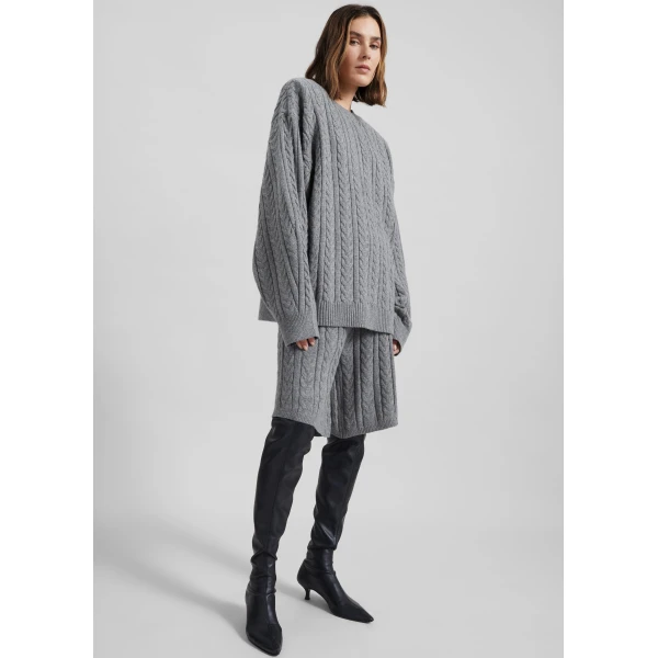 The Frankie Shop Karmoy Cable Knit Padded Sweater - Grey - Oversized Minimalist Knitwear in Grey - Shop at Luxury Shoes 