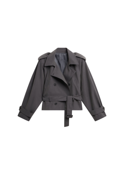 The Frankie Shop Kinsley Cropped Trench Jacket - Grey - Oversized Minimalist Jackets in Grey - Shop at Luxury Shoes 