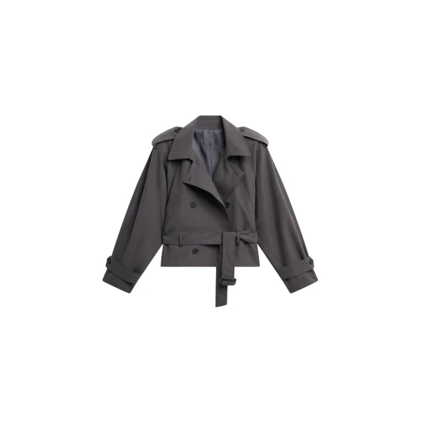 The Frankie Shop Kinsley Cropped Trench Jacket - Grey - Oversized Minimalist Jackets in Grey - Shop at Luxury Shoes 