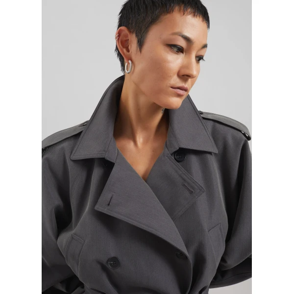 The Frankie Shop Kinsley Cropped Trench Jacket - Grey - Oversized Minimalist Jackets in Grey - Shop at Luxury Shoes 