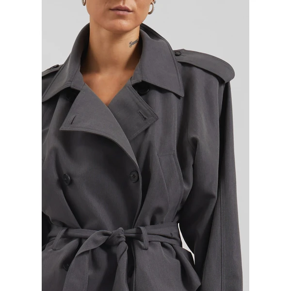 The Frankie Shop Kinsley Cropped Trench Jacket - Grey - Oversized Minimalist Jackets in Grey - Shop at Luxury Shoes 