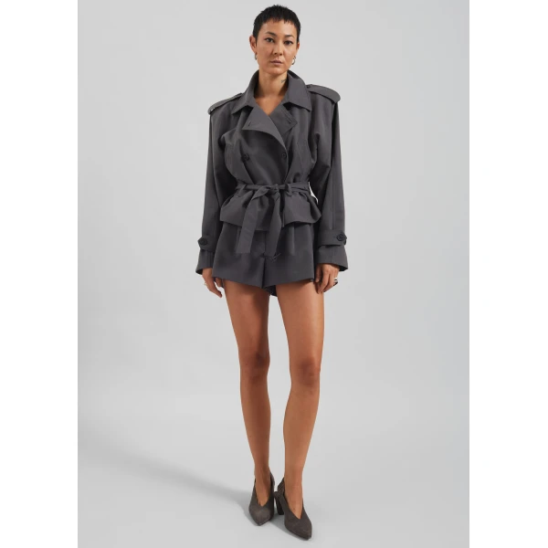 The Frankie Shop Kinsley Cropped Trench Jacket - Grey - Oversized Minimalist Jackets in Grey - Shop at Luxury Shoes 