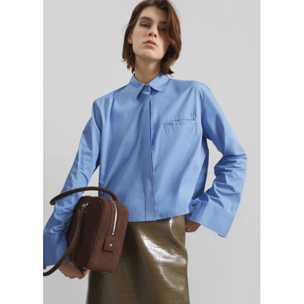 The Frankie Shop Kniva Cropped Shirt - Blue - Oversized Minimalist Tops in Blue - Shop at Luxury Shoes 
