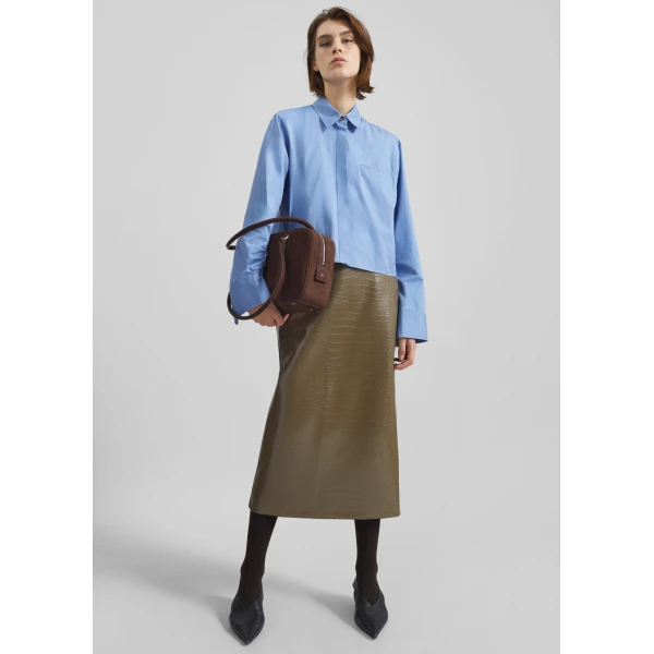 The Frankie Shop Kniva Cropped Shirt - Blue - Oversized Minimalist Tops in Blue - Shop at Luxury Shoes 