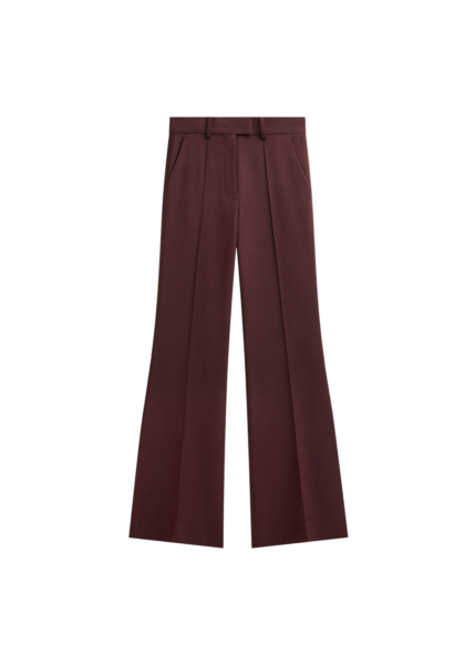 The Frankie Shop Kvale Pintuck Flared Trousers - Burgundy - Oversized Minimalist Pants in Red - Shop at Luxury Shoes 