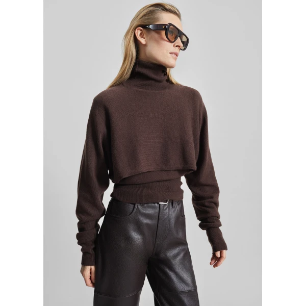 The Frankie Shop Lausanne Cashmere Detachable Layered Knit Set - Brown - Oversized Minimalist Knitwear in Brown - Shop at Luxury Shoes 