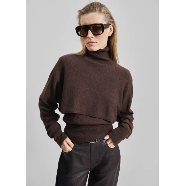 The Frankie Shop Lausanne Cashmere Detachable Layered Knit Set - Brown - Oversized Minimalist Knitwear in Brown - Shop at Luxury Shoes 