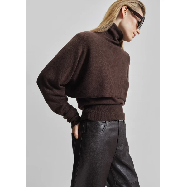 The Frankie Shop Lausanne Cashmere Detachable Layered Knit Set - Brown - Oversized Minimalist Knitwear in Brown - Shop at Luxury Shoes 