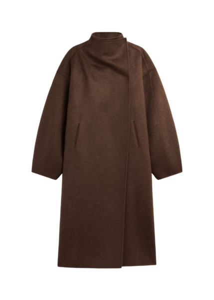 The Frankie Shop Leroy Funnel Neck Wool Coat - Brown Melange - Oversized Minimalist Coats in Brown - Shop at Luxury Shoes 