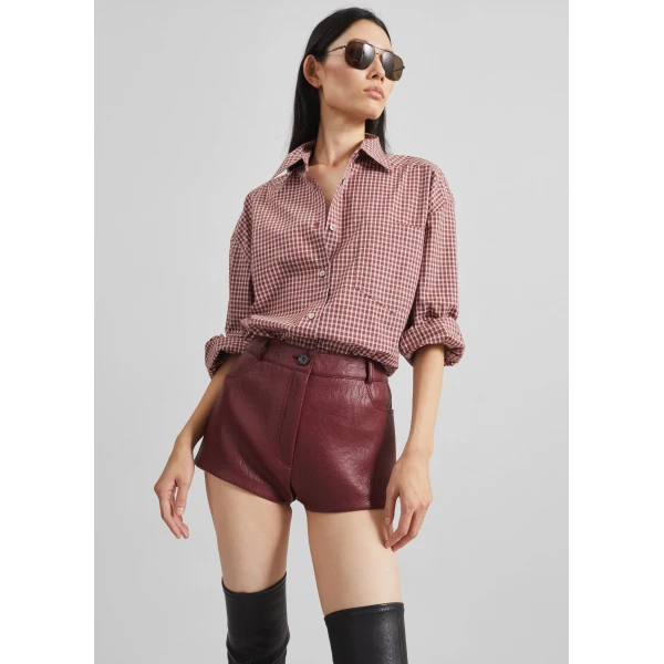The Frankie Shop Lesja Cotton Shirt - Checked Red - Oversized Minimalist Tops in Red - Shop at Luxury Shoes 