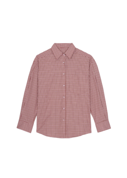 The Frankie Shop Lesja Cotton Shirt - Checked Red - Oversized Minimalist Tops in Red - Shop at Luxury Shoes 