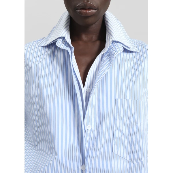 The Frankie Shop Lienz Double Shirt - Blue/White Stripe - Oversized Minimalist Tops in Blue - Shop at Luxury Shoes 