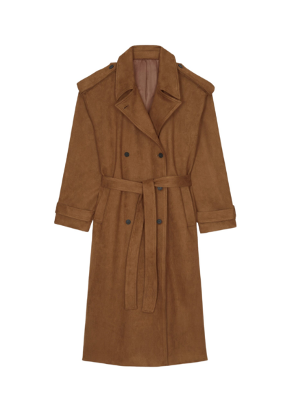 The Frankie Shop Lulea Faux Suede Trench Coat - Camel - Oversized Minimalist Coats in Brown - Shop at Luxury Shoes 