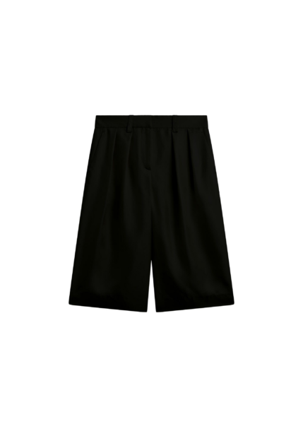 The Frankie Shop Marfa Pleated Silk Bermuda Shorts - Black - Oversized Minimalist Shorts in Black - Shop at Luxury Shoes 