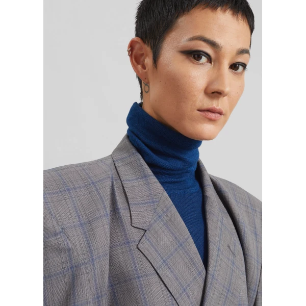 The Frankie Shop Marnay Padded Blazer - Grey Plaid - Oversized Minimalist Jackets in Grey - Shop at Luxury Shoes 