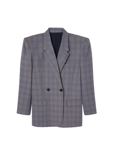 The Frankie Shop Marnay Padded Blazer - Grey Plaid - Oversized Minimalist Jackets in Grey - Shop at Luxury Shoes 