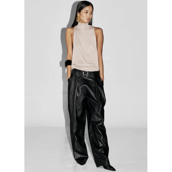 The Frankie Shop Maxen Mock Neck Bodysuit - Beige - Oversized Minimalist Bodysuit in Beige - Shop at Luxury Shoes 