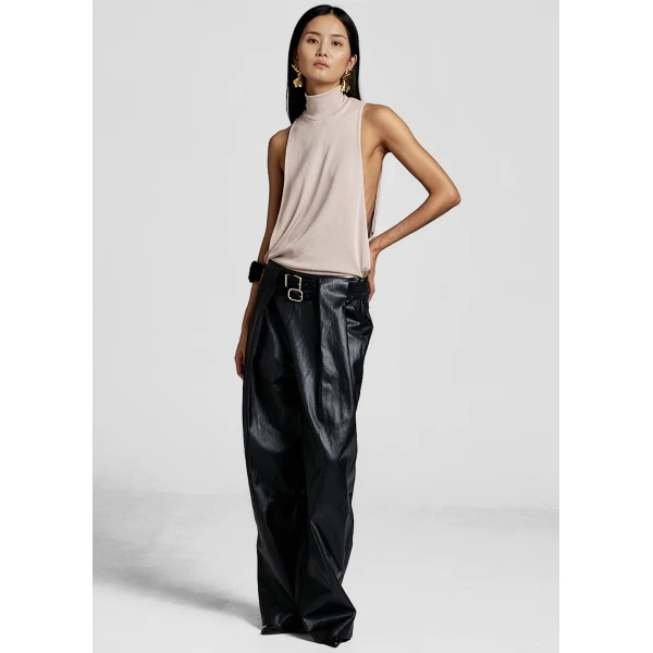 The Frankie Shop Maxen Mock Neck Bodysuit - Beige - Oversized Minimalist Bodysuit in Beige - Shop at Luxury Shoes 