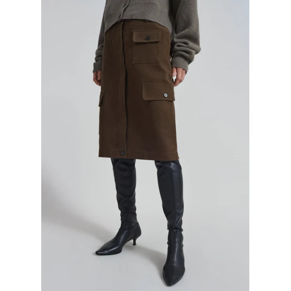 The Frankie Shop Mayenne Cargo Skirt - Brown - Oversized Minimalist Skirts in Brown - Shop at Luxury Shoes 
