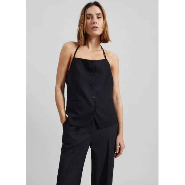 The Frankie Shop Melwin Halter Vest - Black - Oversized Minimalist Jackets in Black - Shop at Luxury Shoes 