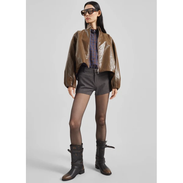 The Frankie Shop Milford Faux Leather Balloon Jacket - Brown - Oversized Minimalist Jackets in Brown - Shop at Luxury Shoes 