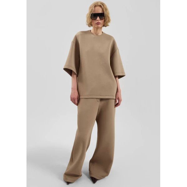 The Frankie Shop Mirca Neoprene Elastic Pants - Camel - Oversized Minimalist Pants in Brown - Shop at Luxury Shoes 