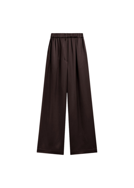 The Frankie Shop Mirca Satin Elastic Pants - Brown - Oversized Minimalist Pants in Brown - Shop at Luxury Shoes 