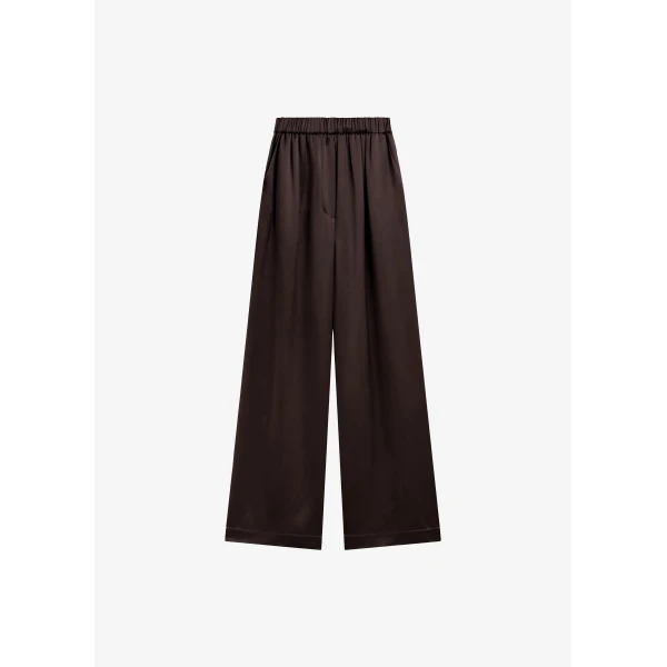 The Frankie Shop Mirca Satin Elastic Pants - Brown - Oversized Minimalist Pants in Brown - Shop at Luxury Shoes 