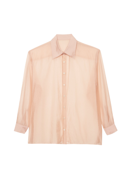 The Frankie Shop Nel Sheer Button Up Shirt - Pink - Oversized Minimalist Tops in Pink - Shop at Luxury Shoes 