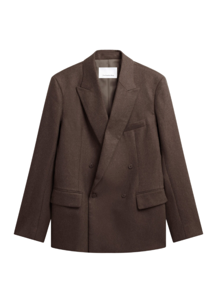 The Frankie Shop Newark Flannel Double Breasted Blazer - Mocha - Oversized Minimalist Jackets in Brown - Shop at Luxury Shoes 