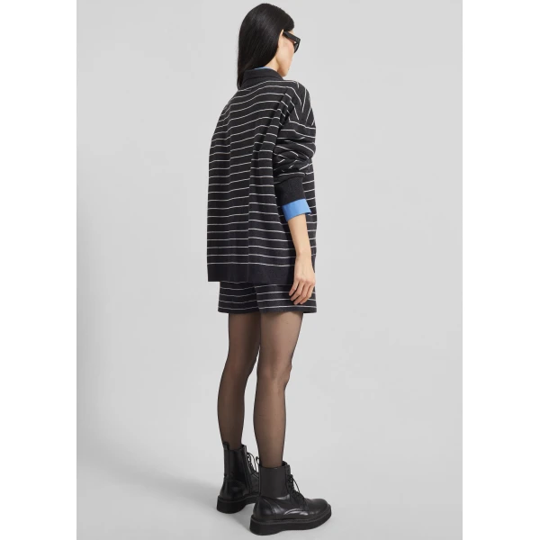 The Frankie Shop Nolma Knit Polo Sweater - Grey/White Stripe - Oversized Minimalist Tops in Grey - Shop at Luxury Shoes 