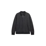 The Frankie Shop Nolma Knit Polo Sweater - Grey/White Stripe - Oversized Minimalist Tops in Grey - Shop at Luxury Shoes 