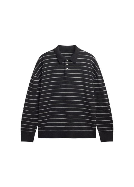 The Frankie Shop Nolma Knit Polo Sweater - Grey/White Stripe - Oversized Minimalist Tops in Grey - Shop at Luxury Shoes 
