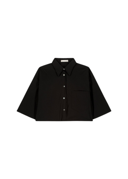 The Frankie Shop Odem Cropped Shirt - Black - Oversized Minimalist Tops in Black - Shop at Luxury Shoes 