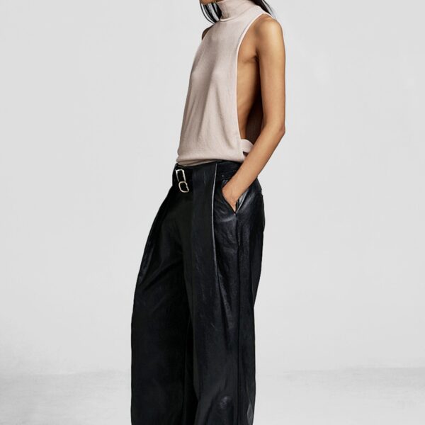 The Frankie Shop Olivet Faux Leather Trousers - Black - Oversized Minimalist Pants in Black - Shop at Luxury Shoes 