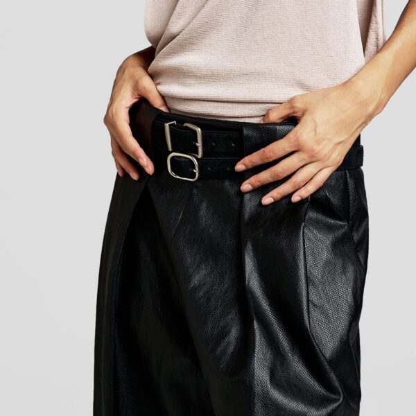 The Frankie Shop Olivet Faux Leather Trousers - Black - Oversized Minimalist Pants in Black - Shop at Luxury Shoes 