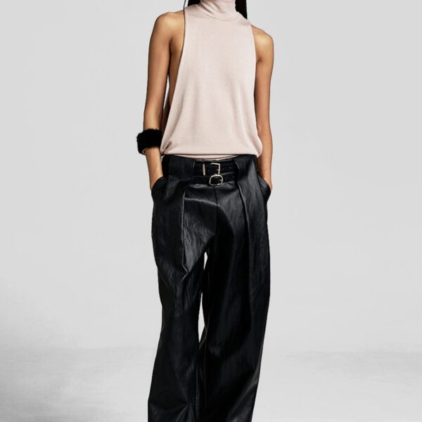 The Frankie Shop Olivet Faux Leather Trousers - Black - Oversized Minimalist Pants in Black - Shop at Luxury Shoes 