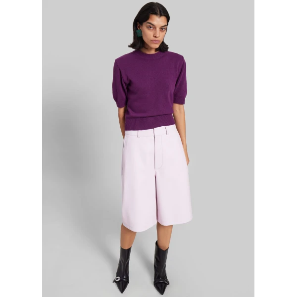 The Frankie Shop Olivia Leather Bermuda Shorts - Faded Pink - Oversized Minimalist Shorts in Pink - Shop at Luxury Shoes 