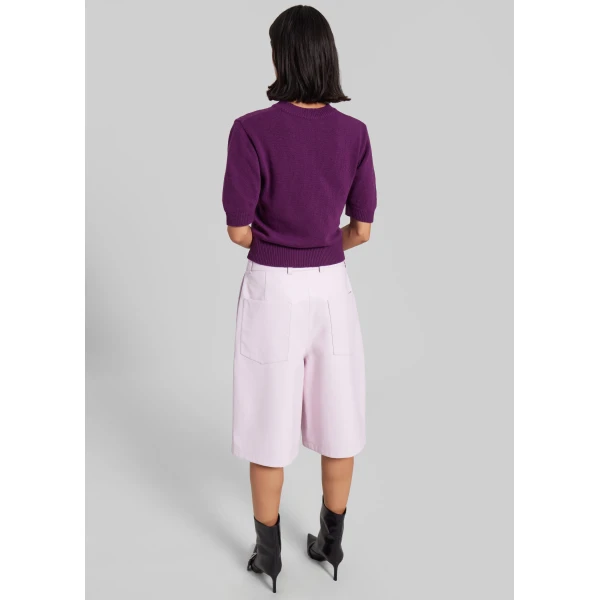The Frankie Shop Olivia Leather Bermuda Shorts - Faded Pink - Oversized Minimalist Shorts in Pink - Shop at Luxury Shoes 