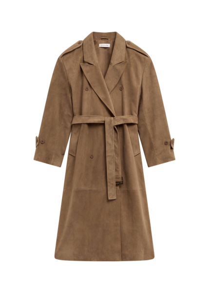 The Frankie Shop Pembroke Faux Suede Trench - Camel - Oversized Minimalist Coats in Brown - Shop at Luxury Shoes 