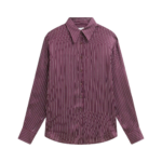 The Frankie Shop Peri Satin Fluid Shirt - Burgundy/White Pinstripe - Oversized Minimalist Tops in Red - Shop at Luxury Shoes 