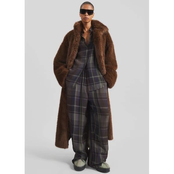 The Frankie Shop Peri Sheer Fluid Shirt - Navy Tartan - Oversized Minimalist Tops in Blue - Shop at Luxury Shoes 