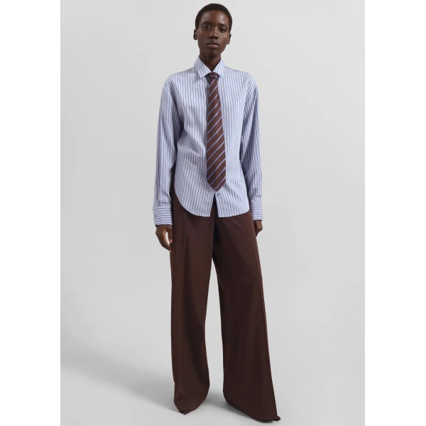 The Frankie Shop Peri Striped Fluid Shirt - Blue/Brown - Oversized Minimalist Tops in Blue - Shop at Luxury Shoes 