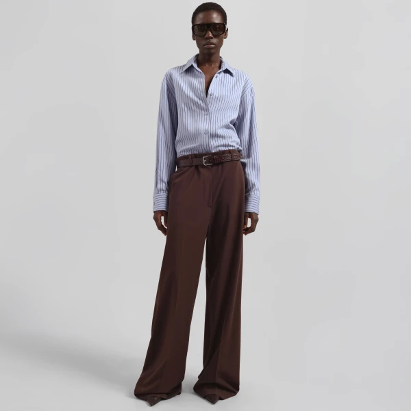 The Frankie Shop Peri Striped Fluid Shirt - Blue/Brown - Oversized Minimalist Tops in Blue - Shop at Luxury Shoes 