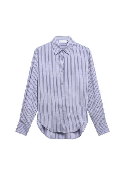 The Frankie Shop Peri Striped Fluid Shirt - Blue/Brown - Oversized Minimalist Tops in Blue - Shop at Luxury Shoes 