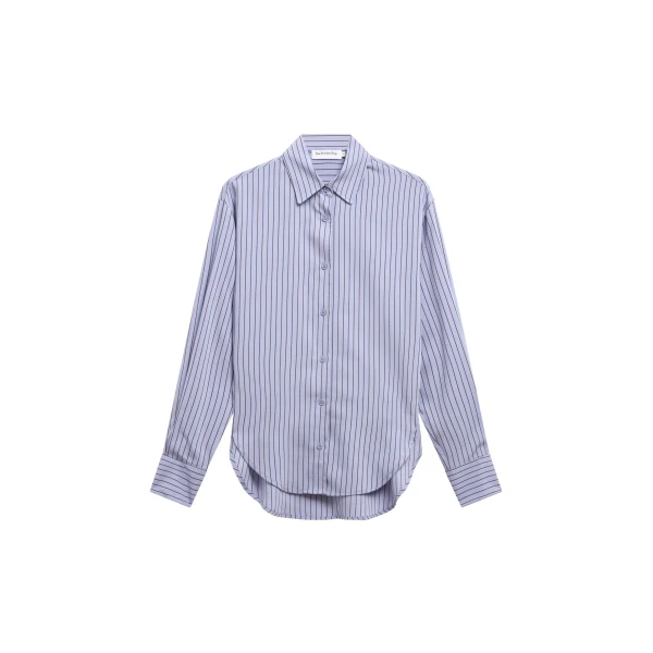 The Frankie Shop Peri Striped Fluid Shirt - Blue/Brown - Oversized Minimalist Tops in Blue - Shop at Luxury Shoes 